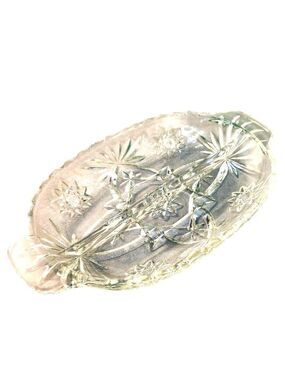 Anchor Hocking Star Of David Clear Glass Divided Oval Relish Nut Dish Vintage El